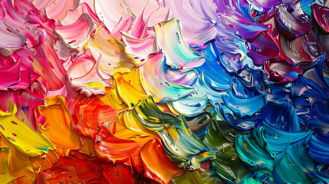 A colorful painting with paint on it.
