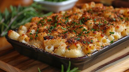 Canvas Print - Showcase the indulgent richness of a plate of creamy macaroni and cheese, featuring gooey cheese sauce and crunchy breadcrumbs.