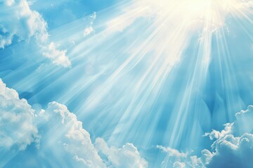 Wall Mural - religious background with blue sky and sun rays.