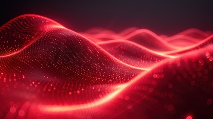 Wall Mural - Abstract red digital waves with glowing particles