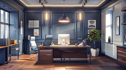 Leinwandbilder - A modern office space undergoing renovation, showcasing new furniture, fresh paint, and updated lighting. The background depicts a professional and stylish work environment. Generative AI