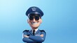 © BozStock - A cheerful cartoon pilot in uniform and sunglasses is standing with crossed arms against a blue background.