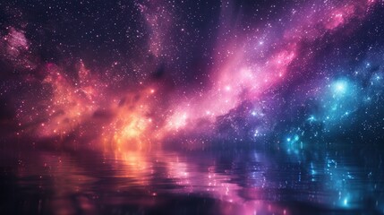 night sky reflecting in still water with stars and nebulae