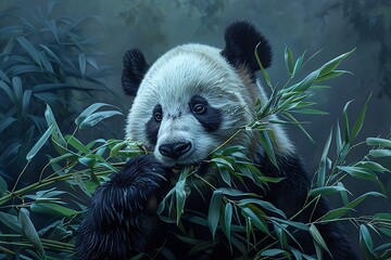 Wall Mural - panda eating plant