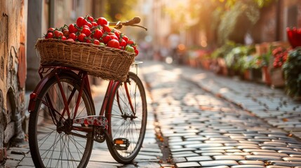 Sunlit Harvest Vibrant Bounty in a Bicycle Basket