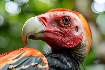 Wall Mural - King vulture, Costa Rica, bird portrait in South America. Big bird with forest in the background. Wildlife scene from tropic nature. Red head bird. Detail portrait of rare animal