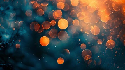 Poster - Dark blue background featuring orange abstract bokeh lights, evoking warmth and festivity, suitable as a wallpaper or background