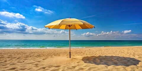 Wall Mural - Umbrella providing shade on a sandy beach, summer, relaxation, vacation, sun protection, ocean, sea, tropical, beachfront