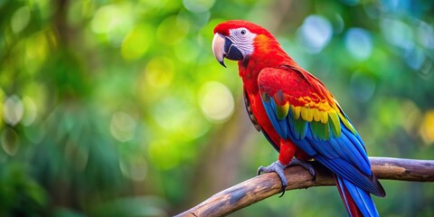 Wall Mural - Vibrant red and blue parrot posing on a branch, tropical, bird, colorful, wildlife, exotic, feathered, vibrant, nature