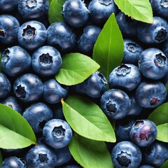 Wall Mural - Fresh blueberry with green leaves. Food background.
