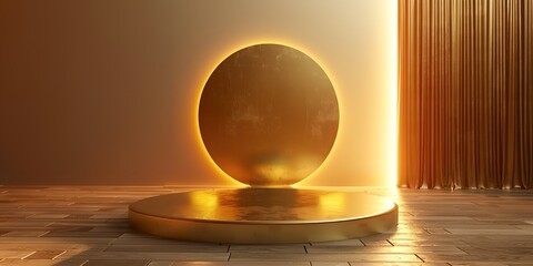 Poster - Gold colored round podium with a shiny surface