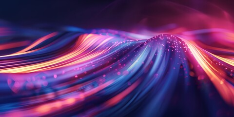 Fototapete - A colorful wave with a purple and orange background. The wave is made up of many small dots, giving it a dreamy, ethereal appearance