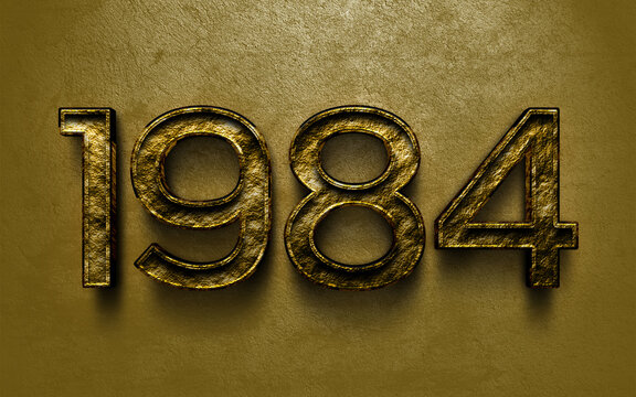 3D dark golden number design of 1984 on cracked golden background.
