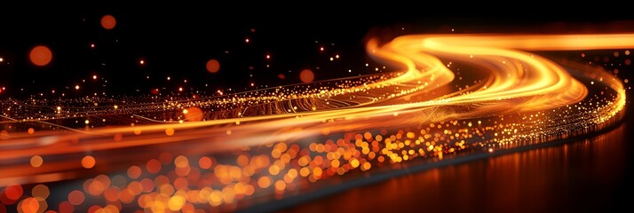 Fototapete - A colorful wave with a purple and orange background. The wave is made up of many small dots, giving it a dreamy, ethereal appearance