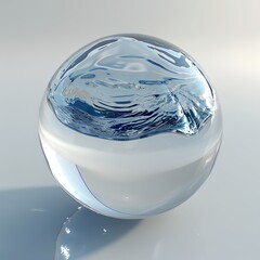 Poster - A clear sphere with a blue watery surface. The sphere is reflecting the light and the watery surface is creating a sense of depth and movement