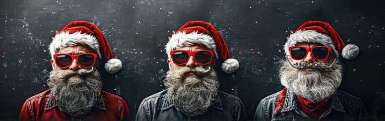 Santa Claus Hipster Collection on Chalkboard Background for Christmas Greeting Cards and Banners
