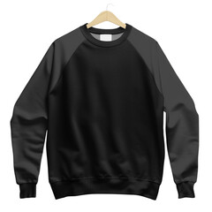 Sticker - a black raglan sleeve t-shirt mockup, well-lit, clear image quality on a transparent background 