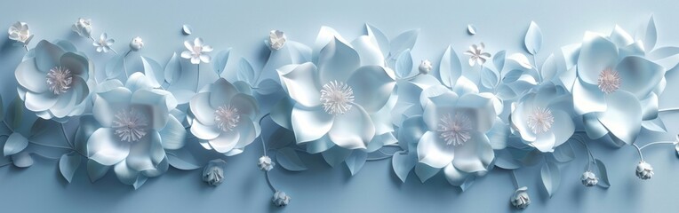 Canvas Print - White Paper Flowers on Digital Floral Background for Wedding or Valentine's Day - 3D Render