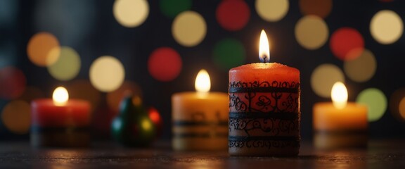 Wall Mural - Kwanzaa holiday concept with a candle on blurred background.