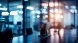 © yj - blurred blue tone mordern office interior at night.