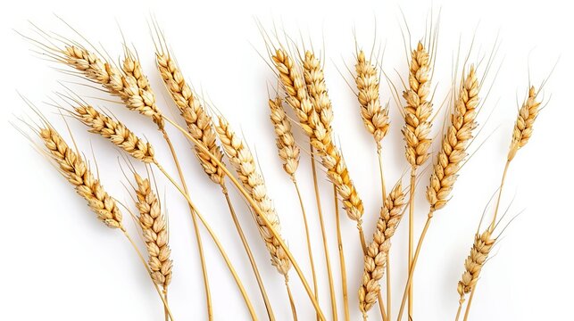 Wheat stalks with full heads isolated on a white background. This design element can be used for packaging and can be easily cropped thanks to its clipping path.
