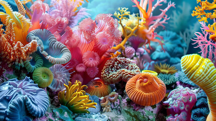 Wall Mural - Colorful tropical coral reef with hard corals and tropical fish.