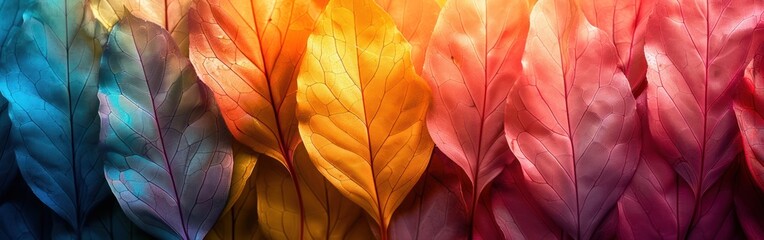 Wall Mural - Translucent Layers of Colorful Macro Leaves - Abstract Nature Illustration Background with Textured Patterns