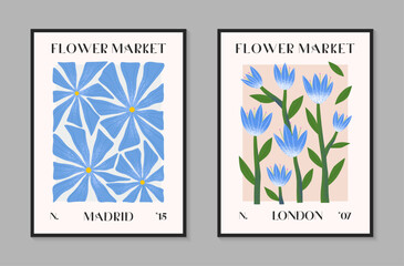 Wall Mural - Abstact flower market vector posters with hand drawn florals.Modern botanical illustrations for prints,flyers,banners,invitations,branding design,covers,home decoration.