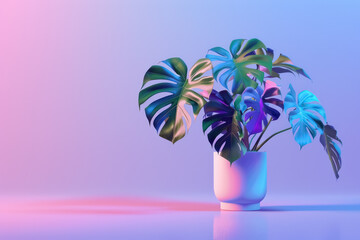 holographic monstera plant in a contemporary setting with gradient background