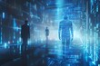 © qorqudlu - A human silhouette with digital code depicts a futuristic abstract concept against a dynamic background, ideal for tech-themed wallpaper