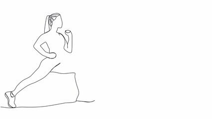 Wall Mural - Girl doing sport exercises. One line drawing animation. Video clip with alpha channel.