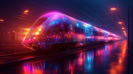 Wall Mural - Futuristic Train Illuminated with Neon Lights