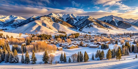 Wall Mural - Landscape of SunValley resort in Idaho during winter, Sun Valley, skiing, snowboarding, mountains, resort, vacation, travel