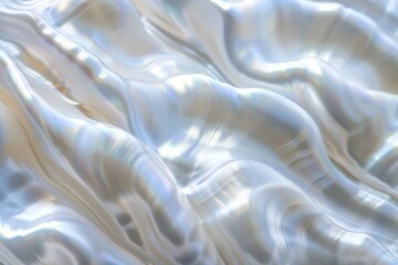 Poster - Smooth nacre surface with pearly sheen creates elegant curves and lines. Abstract wavy pattern in white, pearl, and mother of pearl hues exudes organic beauty