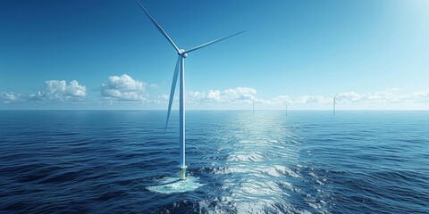 Aufkleber - Offshore wind turbine standing tall in the ocean, representing renewable energy and sustainability, highlighting clean power and environmental stewardship, Generative AI