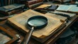 © VISUAL BACKGROUND - A magnifying glass on top of an old book.