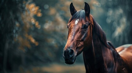 Detailed image capturing the beauty of a bay horse's face.