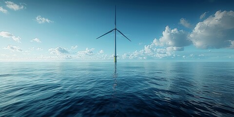 Aufkleber - Offshore wind turbine standing tall in the ocean, representing renewable energy and sustainability, highlighting clean power and environmental stewardship, Generative AI