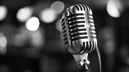 Wall Mural - Monochrome image of a silver studio microphone