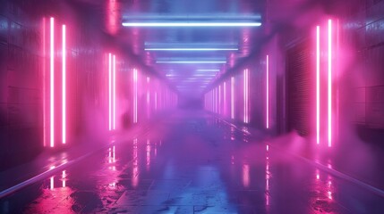Poster - Neon lights shining in a dim space with room for text and artistic design