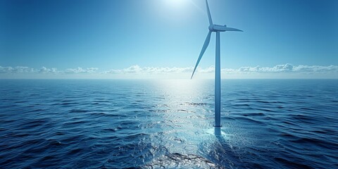 Aufkleber - Offshore wind turbine standing tall in the ocean, representing renewable energy and sustainability, highlighting clean power and environmental stewardship, Generative AI