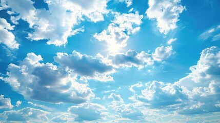 Wall Mural - Blue sky with soft white clouds in natural cloudscape background Wide wallpaper with copy space
