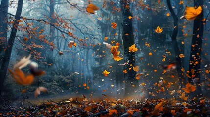 The whisper of wind through an autumn forest, leaves rustling and twirling in a dance for World Meteorological Day.