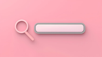 search bar icon and magnifying glass on a pastel pink background. The design is simple and clean, emphasizing the concept of searching and browsing in a visually appealing and modern way