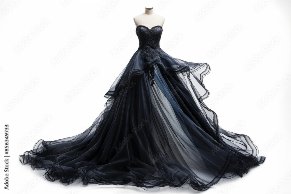 Stunning strapless black evening gown displayed on a mannequin ...