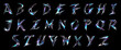© THINGDSGN - Holographic 3d typography, alphabet set with glittering effect, glowing neon letter, iridescent design, shiny metallic font on a black background
