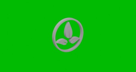 Poster - Animation of rotation of a white ecology symbol with shadow. Simple and complex rotation. Seamless looped 4k animation on green chroma key background