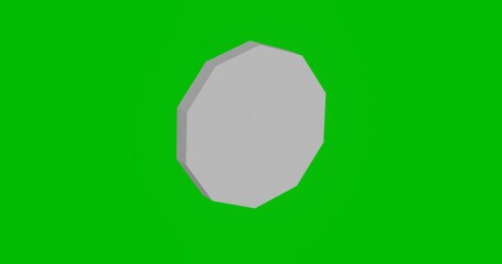Poster - Animation of rotation of a white decagon symbol with shadow. Simple and complex rotation. Seamless looped 4k animation on green chroma key background