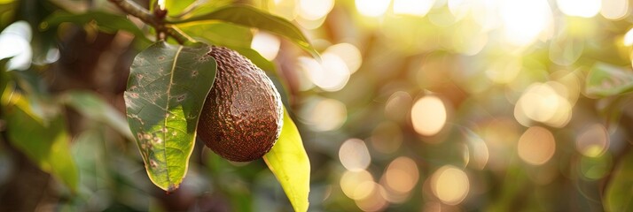 Aufkleber - Ripe Avocado Hanging From a Branch in the Warm Afternoon Sun