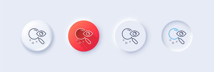 Poster - Search line icon. Neumorphic, Red gradient, 3d pin buttons. Find document sign. Magnify glass. Line icons. Neumorphic buttons with outline signs. Vector